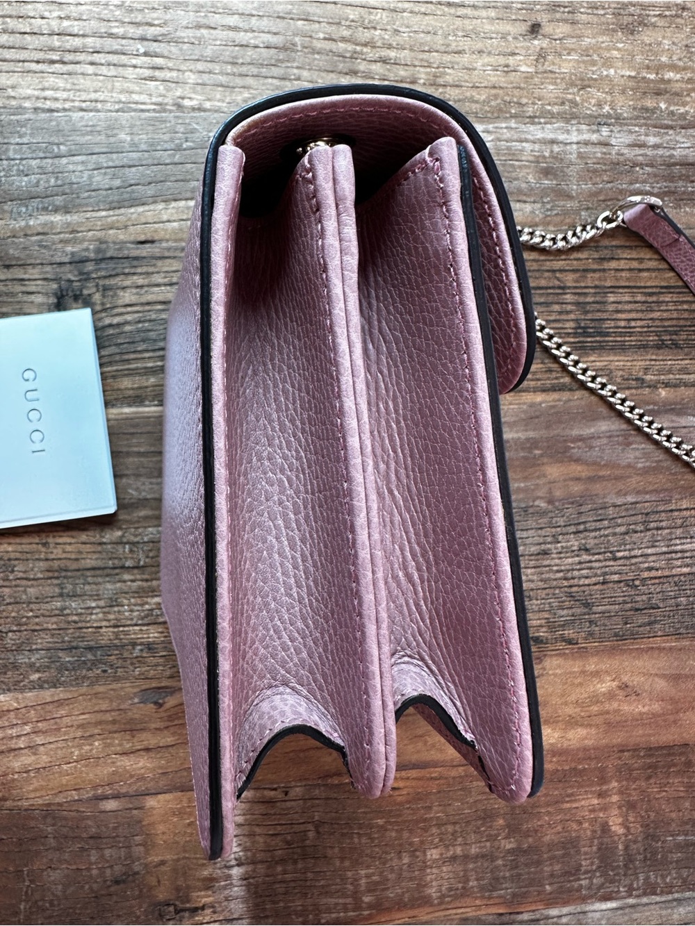 Gucci Pink Pebbled Leather Chain Crossbody Bag with Gold GG - Picture 10 of 16